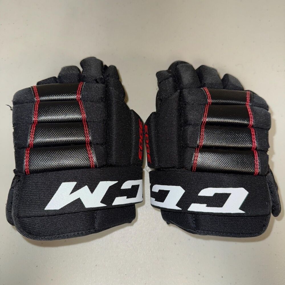 CCM Junior Ice Hockey Gloves 10 26cm Padded Protective Black White Boys Girls